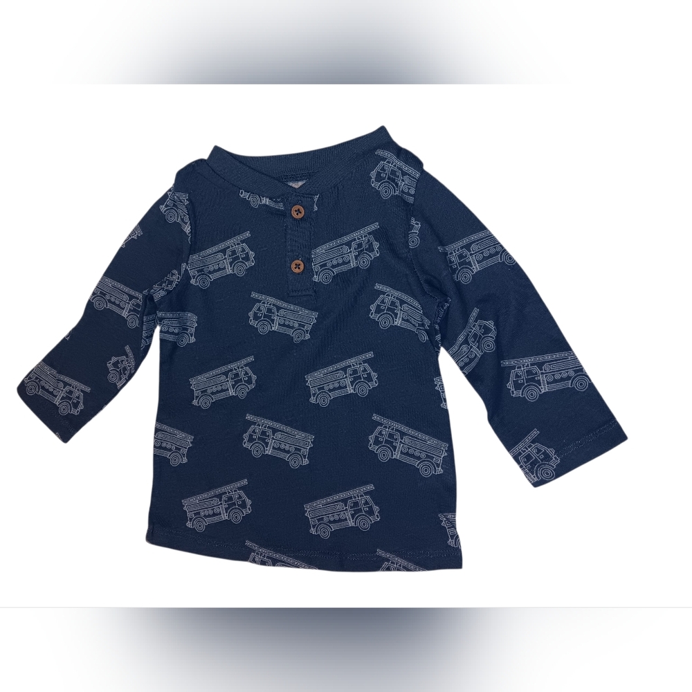 First Impressions Navy Long Sleeve Tee with Truck Pattern